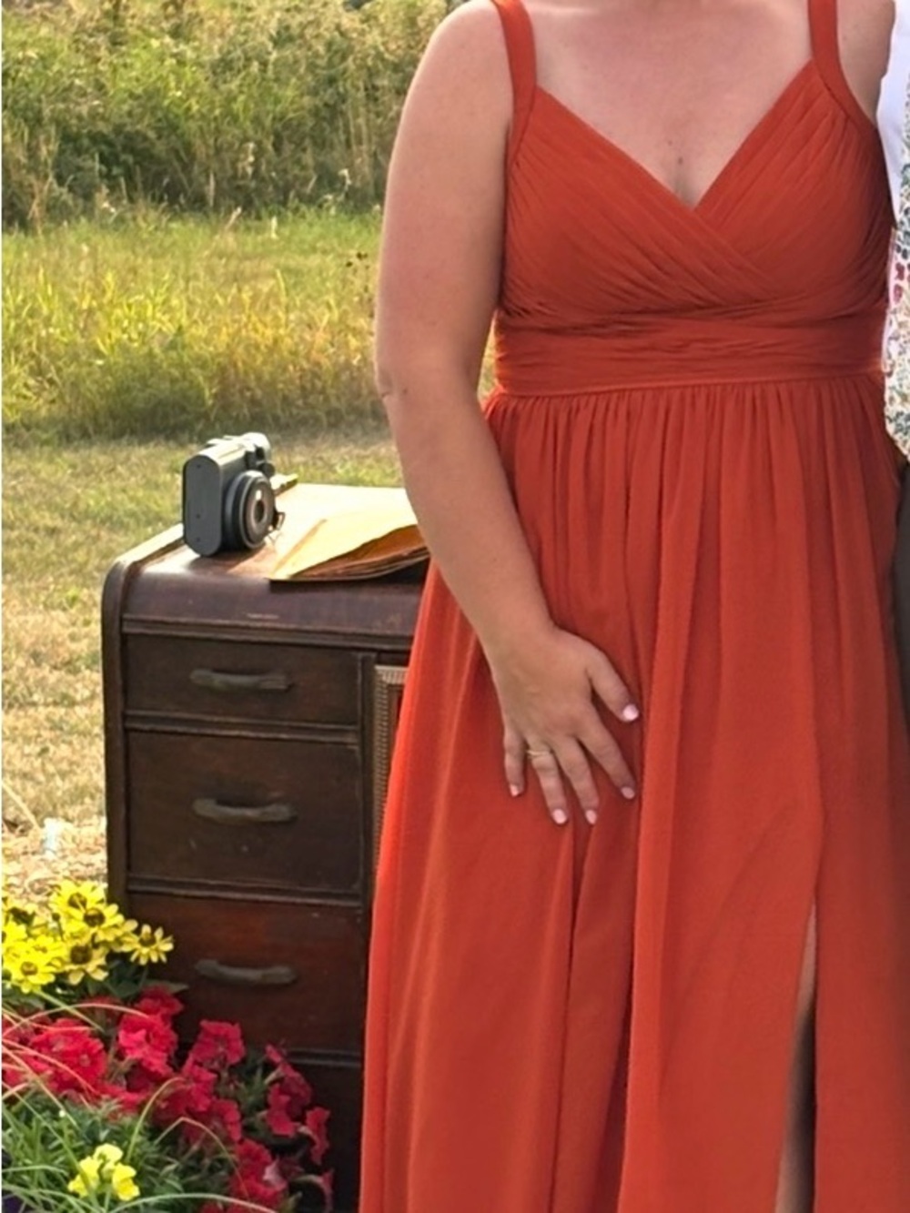 Azazie Rust Orange Sleeveless V-Neck Maxi Dress